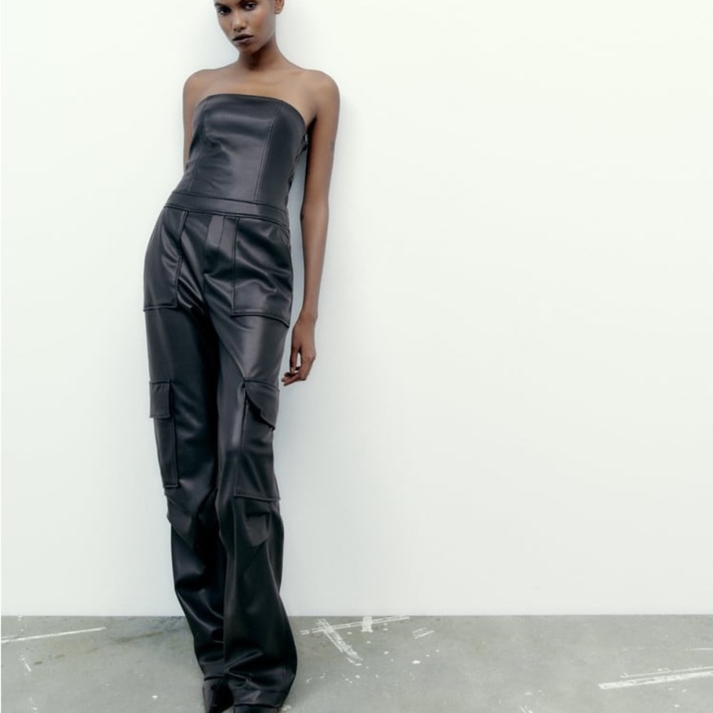 Zara Faux Leather Jumpsuit Sz M